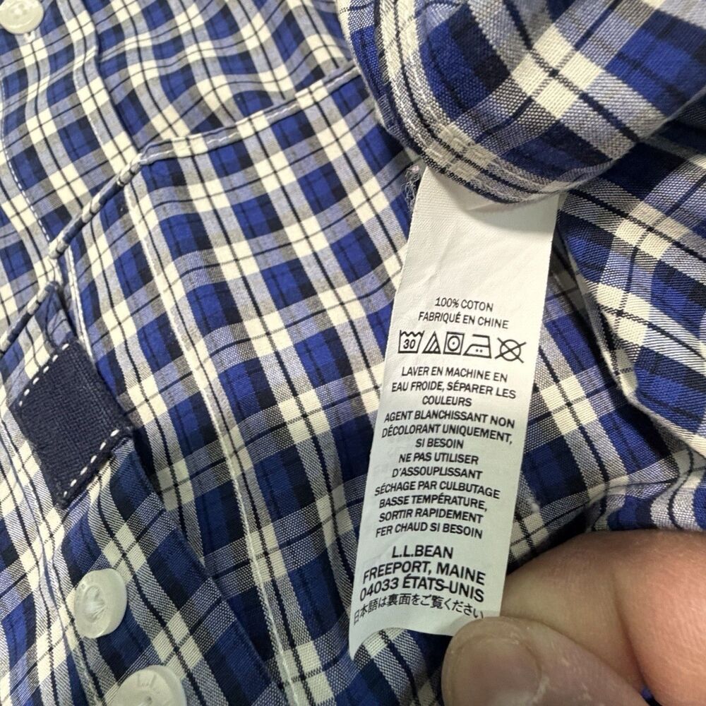L.L. Bean Men's XL Slightly Fitted Gingham Button Down Shirt Navy Blue White EUC - Picture 7 of 10